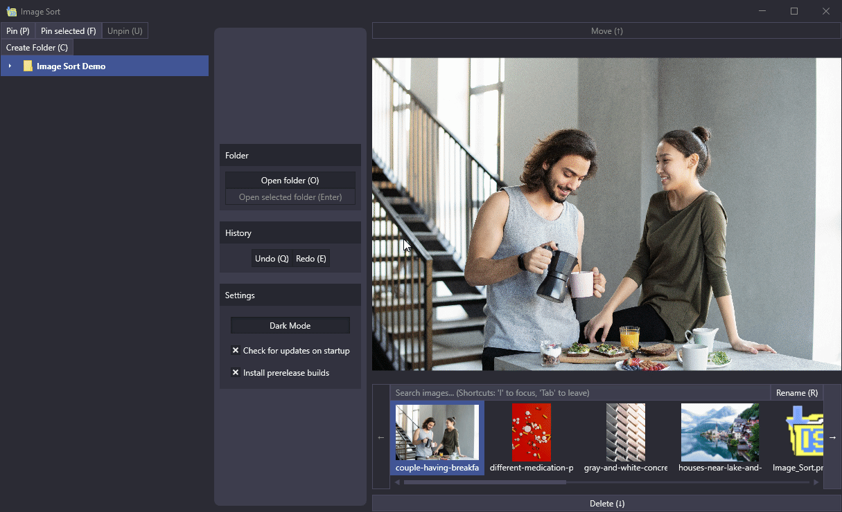 Screenshot from the user interface of Image Sort